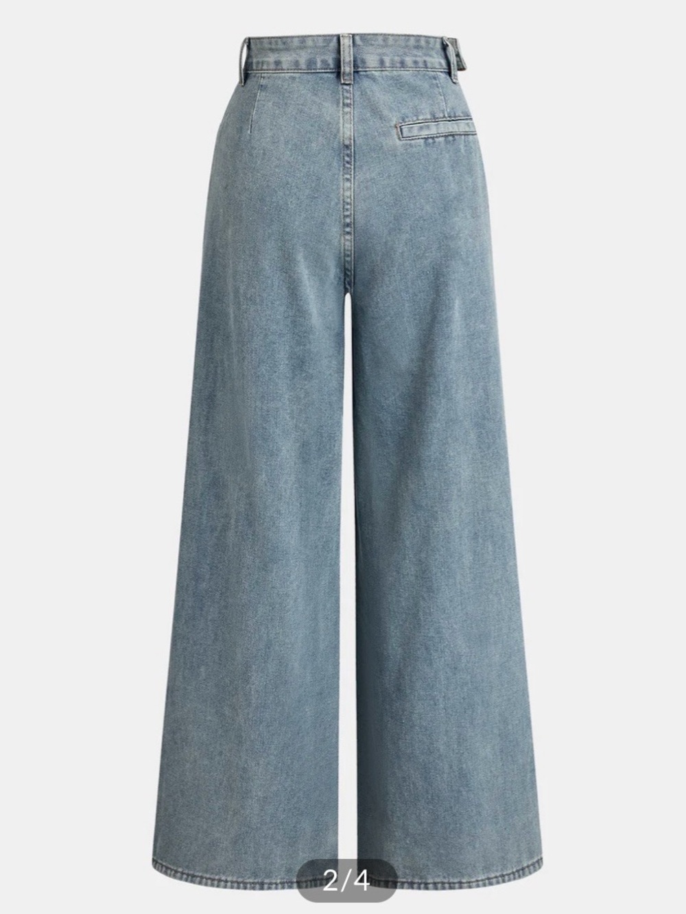 Commense Wide-Leg Draped Jeans with Tan Accent Patch - Blue - Picture 2 of 8